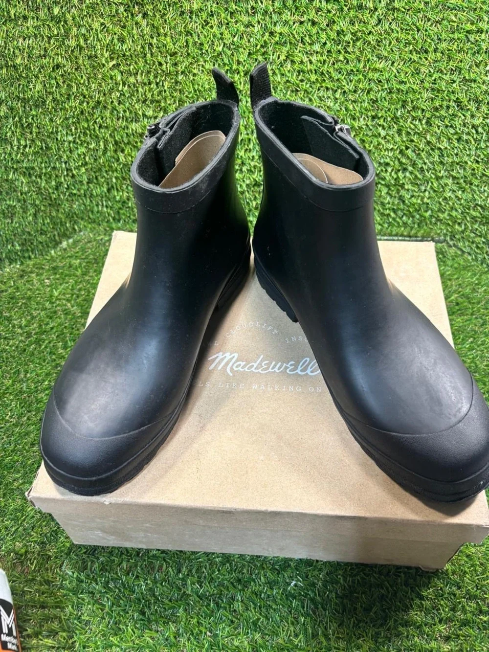 Madewell Zip Up Rain Boot Black Rubber Ankle Boots Size 9 MA441